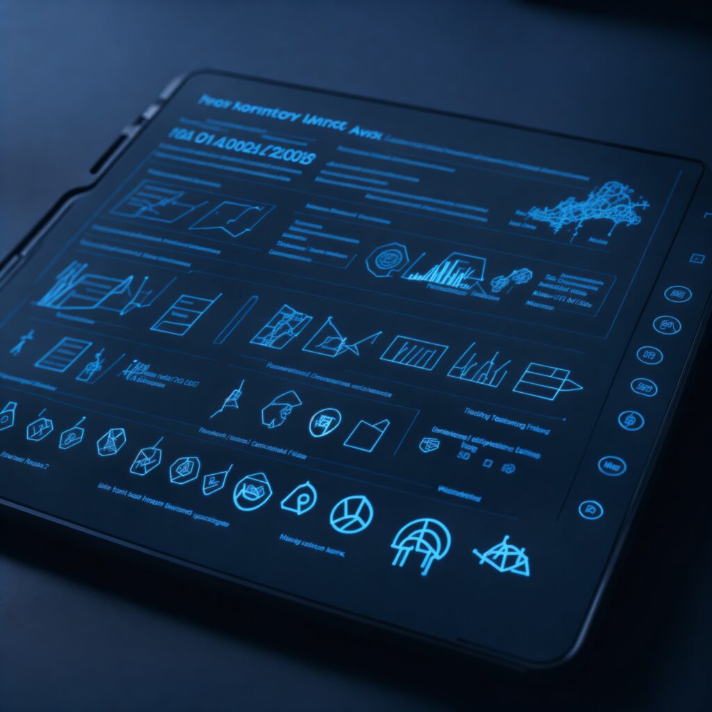 Grafik mit einem Tablet, auf demm verschieden HR Tools zu sehen sind.